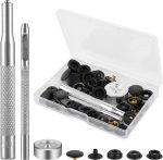 Thinp 12 Sets Snap Buttons Kit, Metal Snaps and Fasteners Kit Press Studs Snap Fasteners Clothing Snaps Button with 3 Pieces Snap Fastener Tool for Bags Jeans Clothes Fabric Leather Craft (Black)